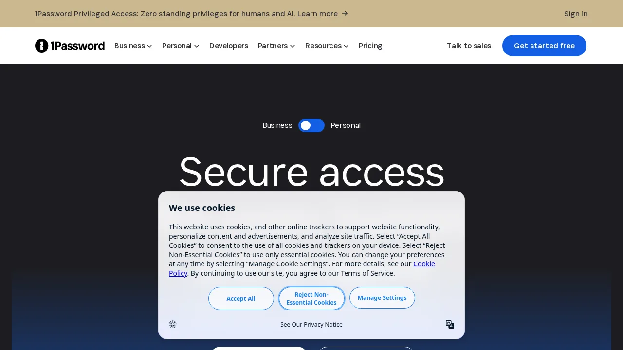 1Password Interfejs produktu (zrzut ze strony)