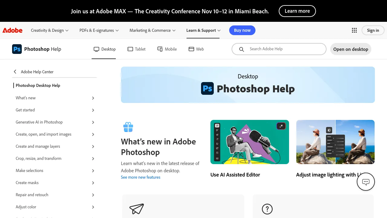 Adobe Photoshop Product interface (marketing site capture)