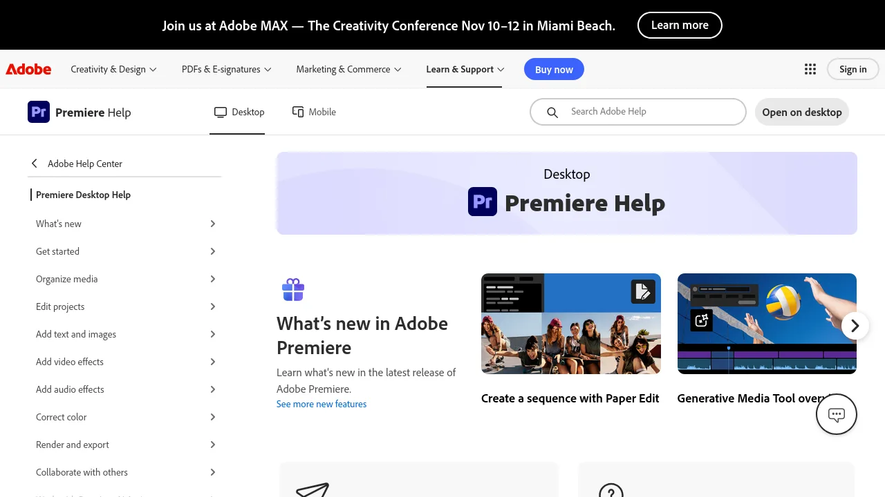 Adobe Premiere Pro Product interface (marketing site capture)