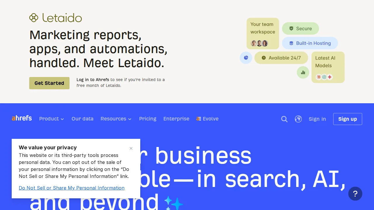 Ahrefs Product interface (marketing site capture)