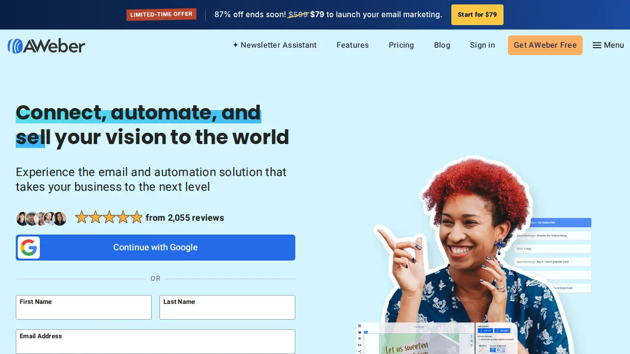 AWeber Product interface (marketing site capture)