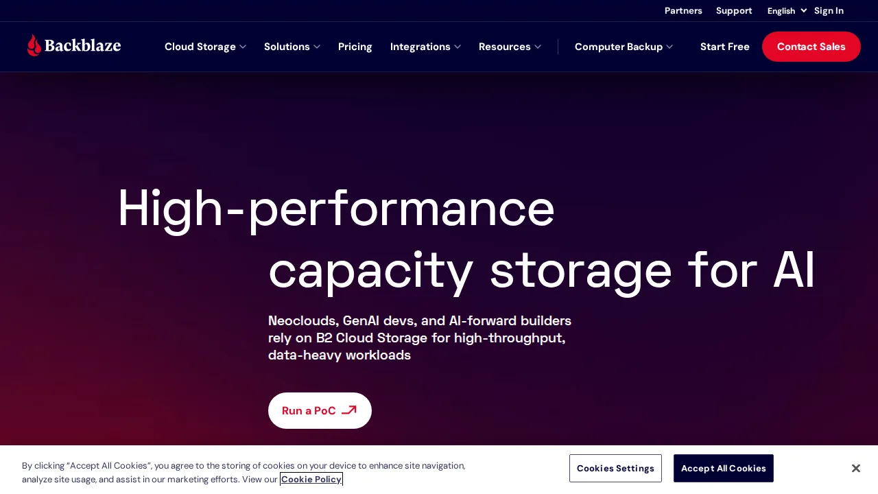 Backblaze Interface do produto (captura do site)