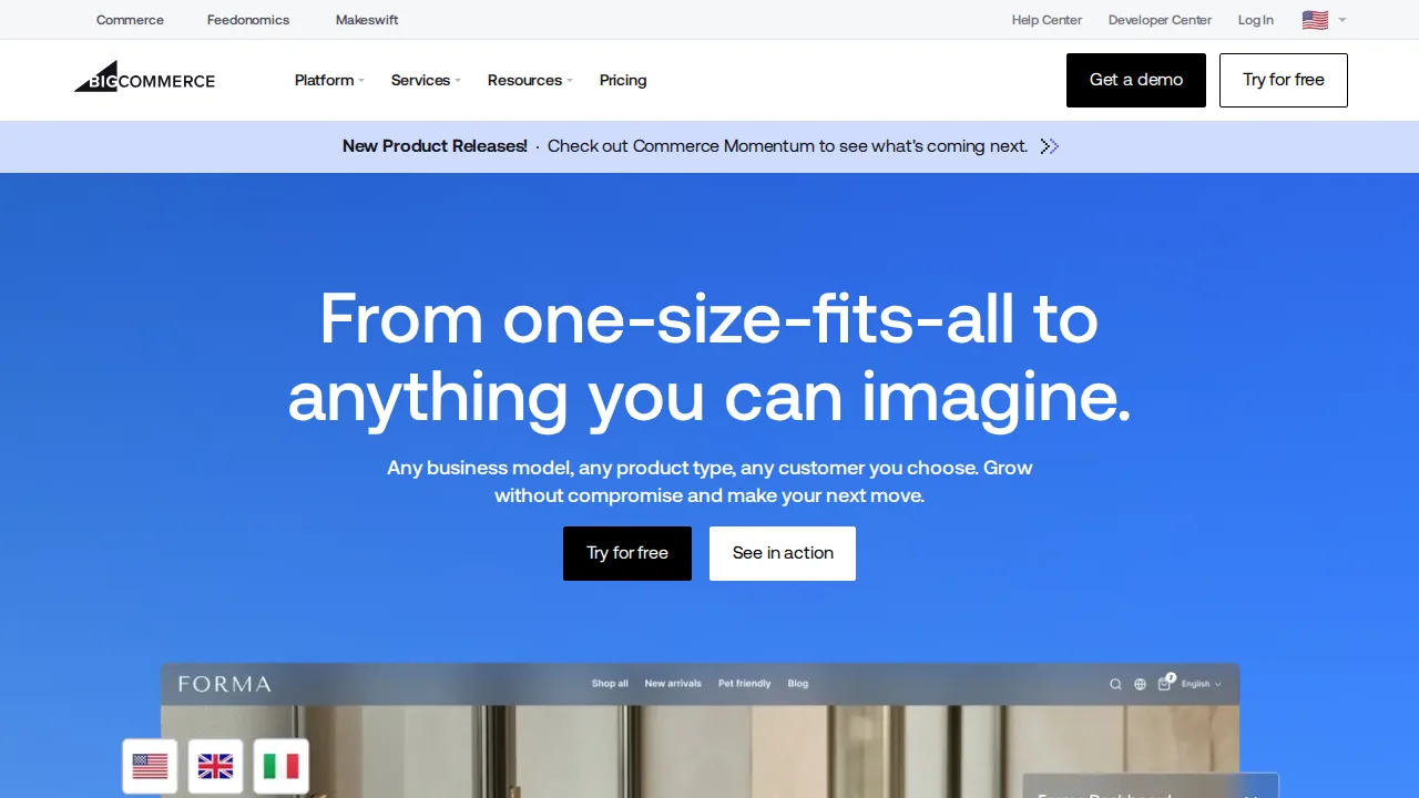 BigCommerce Product interface (marketing site capture)