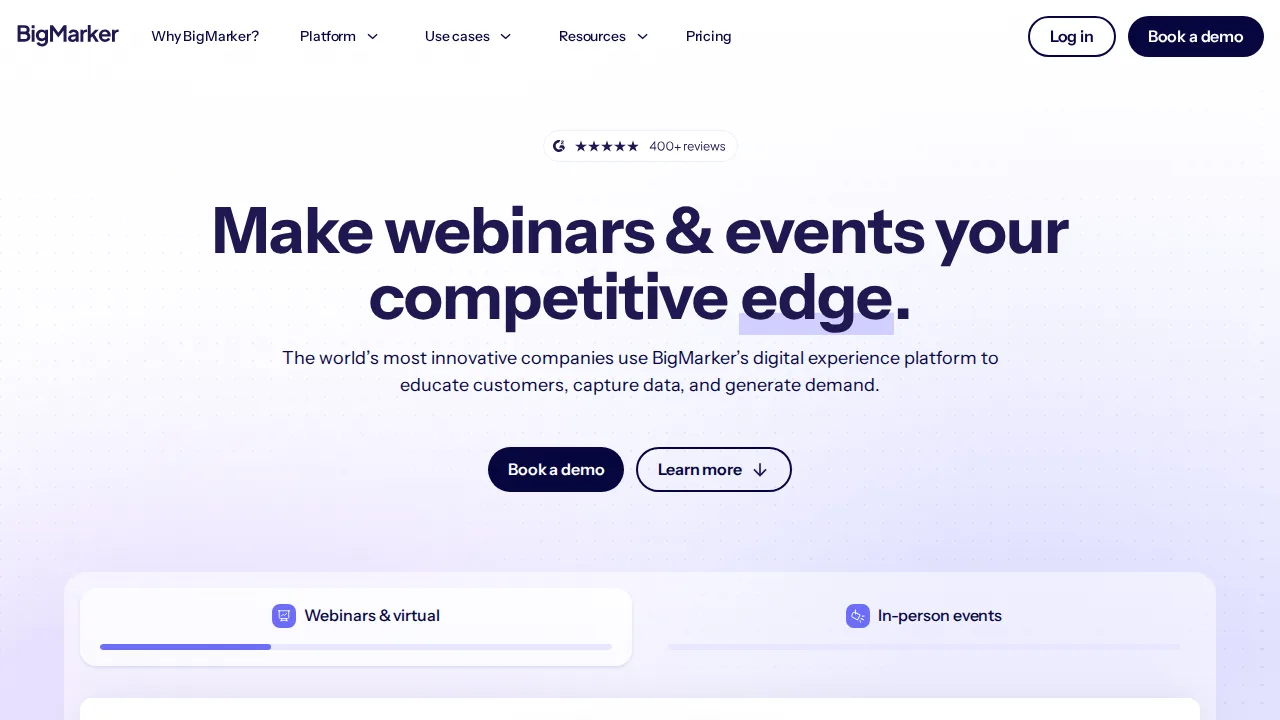 BigMarker Product interface (marketing site capture)