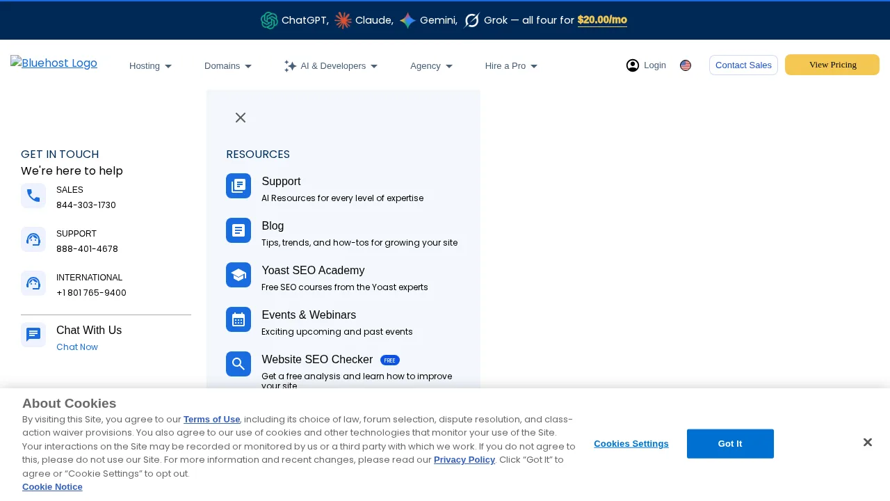 Bluehost Product interface (marketing site capture)