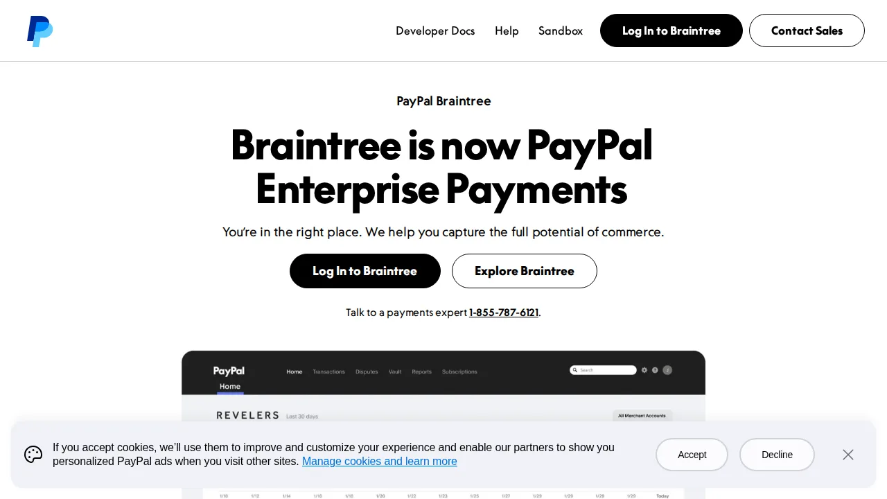 Braintree Product interface (marketing site capture)