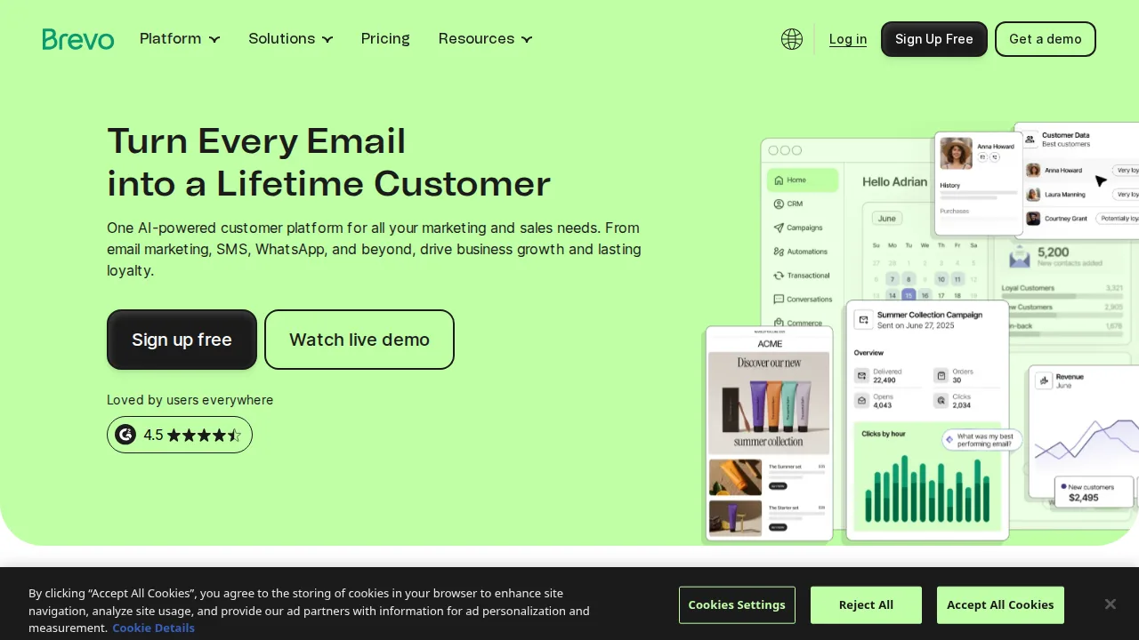 Brevo (Sendinblue) Product interface (marketing site capture)
