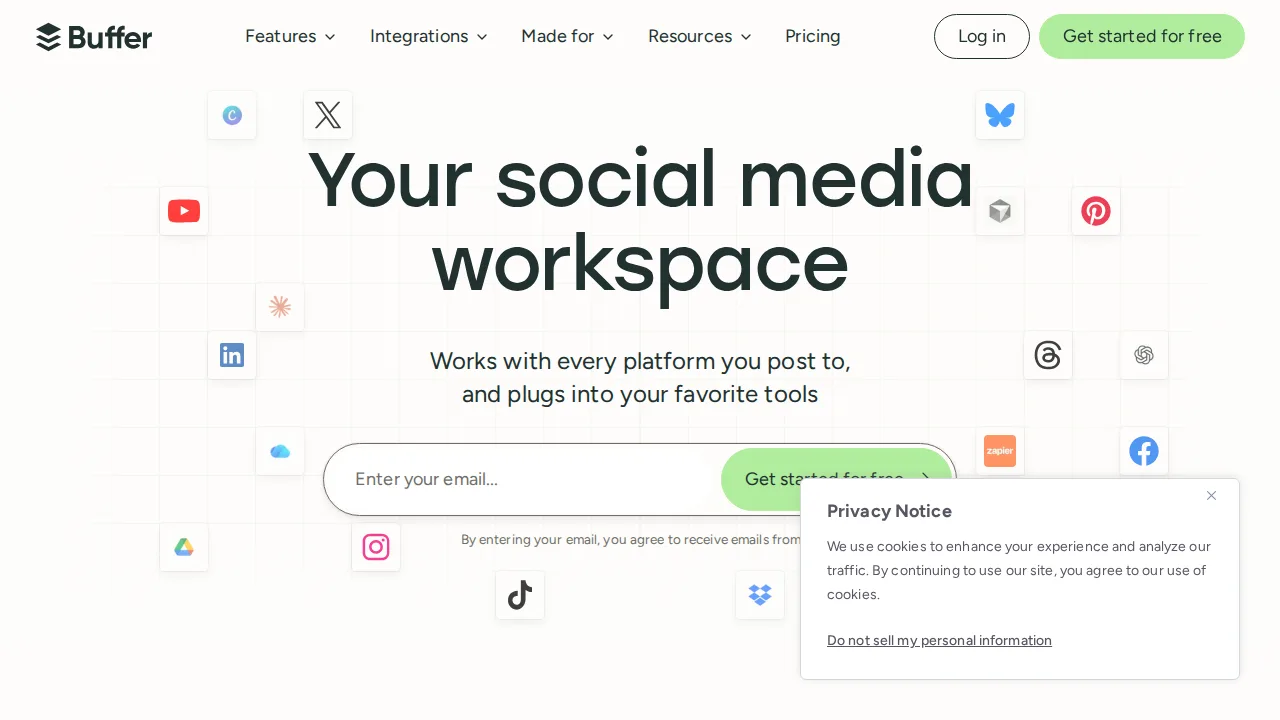 Buffer Product interface (marketing site capture)