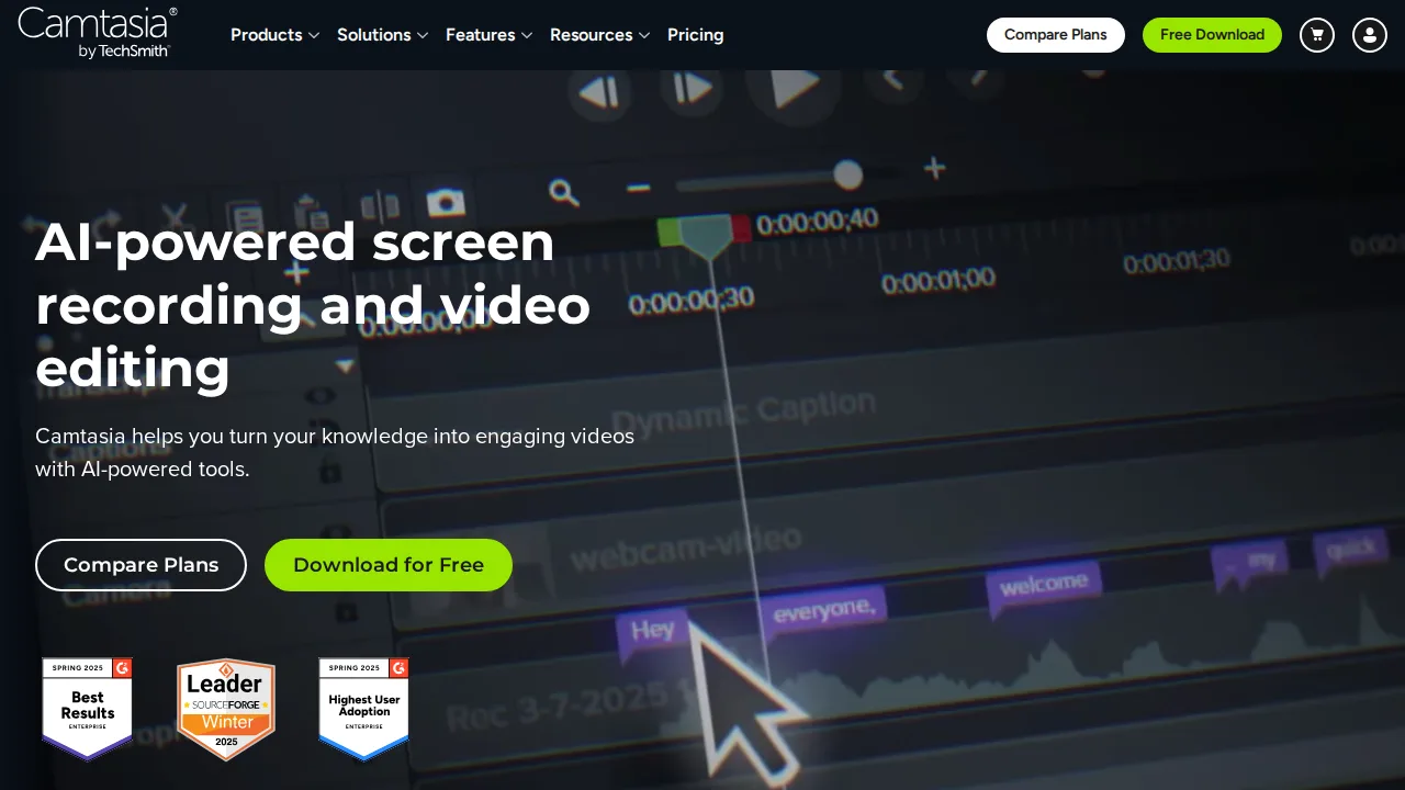 Camtasia Product interface (marketing site capture)