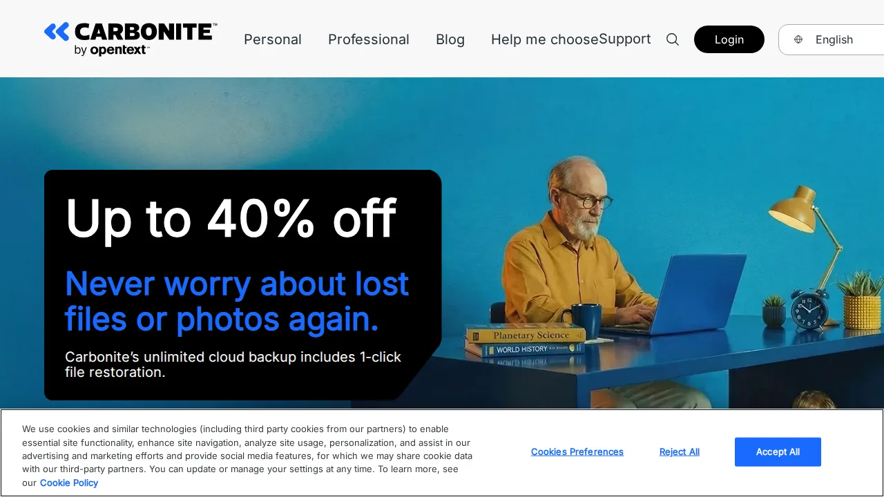 Carbonite Interface do produto (captura do site)