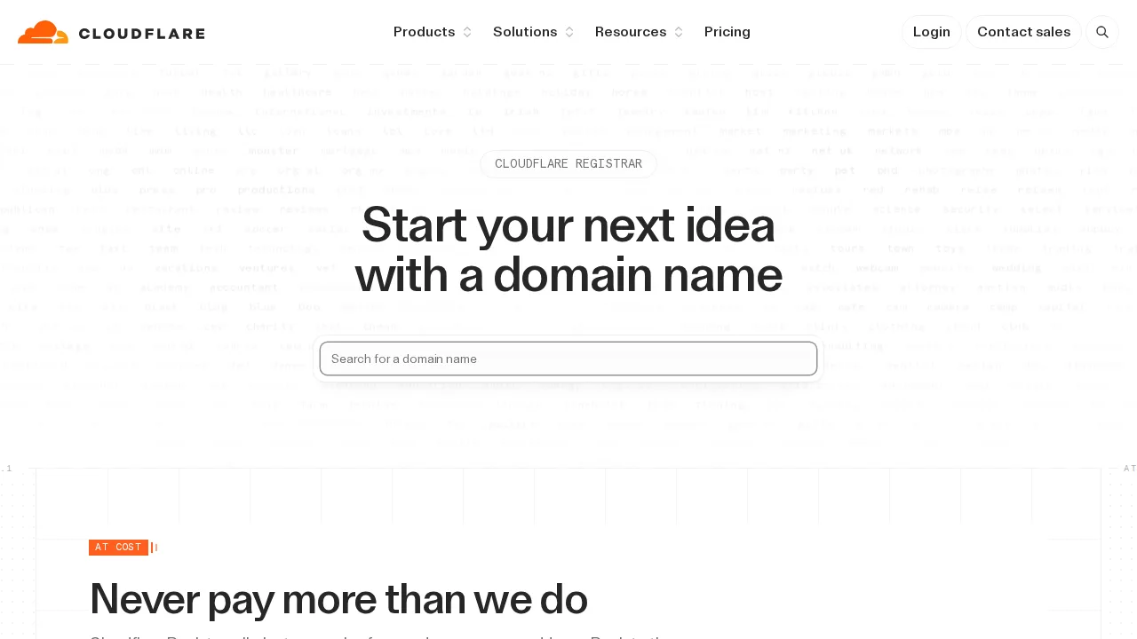 Cloudflare Registrar Product interface (marketing site capture)