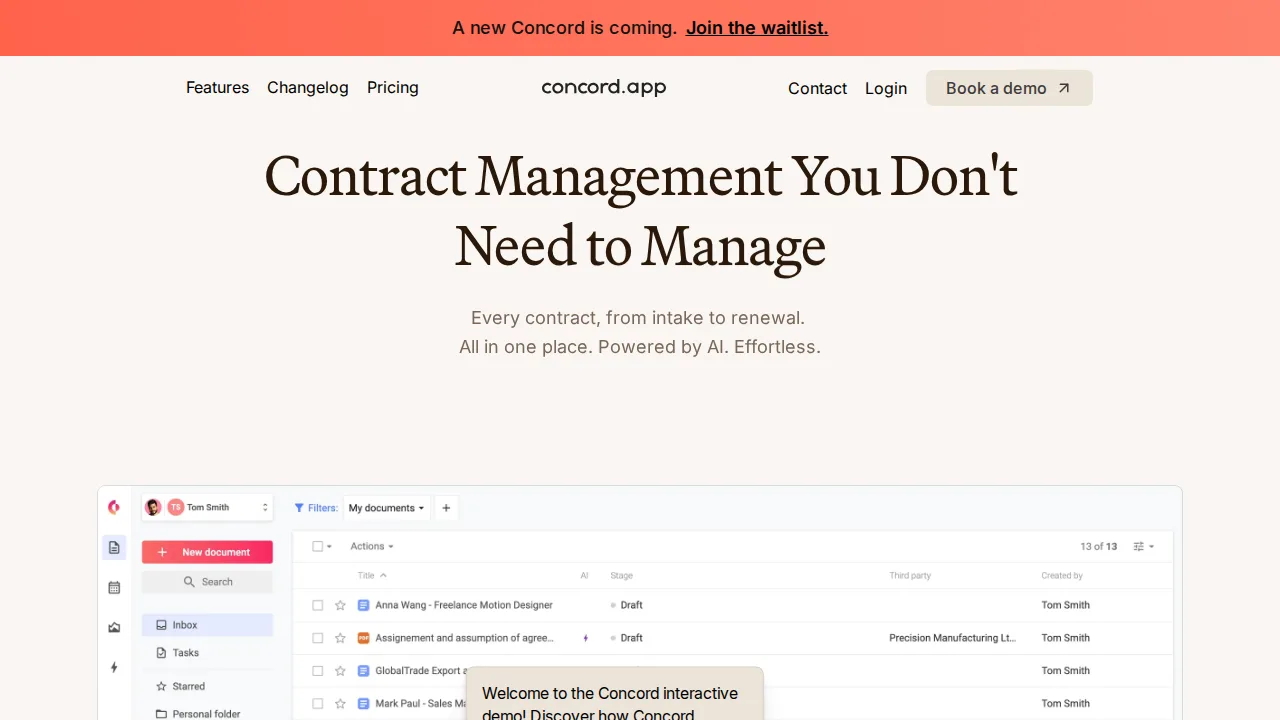 Concord Product interface (marketing site capture)