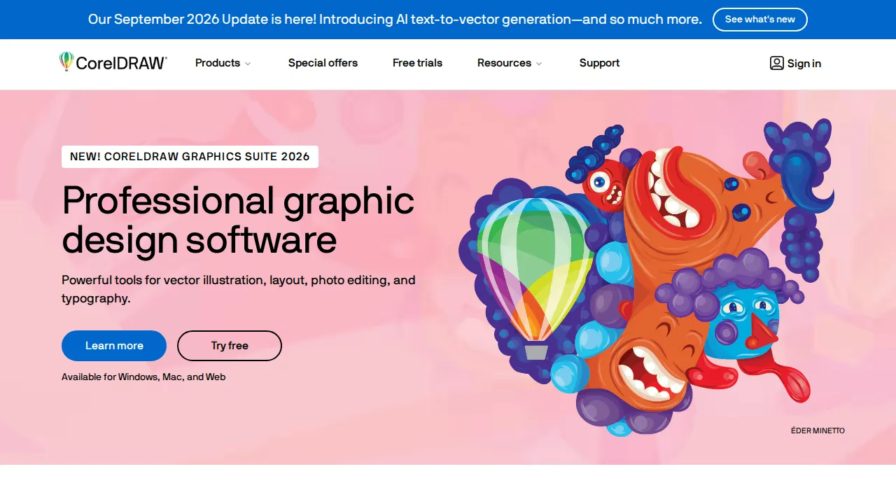 CorelDRAW Product interface (marketing site capture)