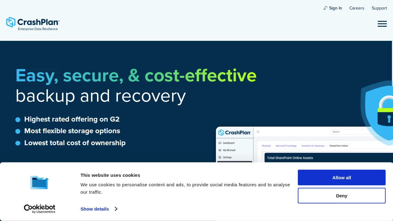 CrashPlan Interface do produto (captura do site)