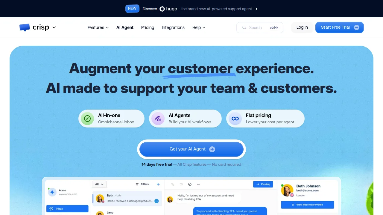 Crisp Interface do produto (captura do site)