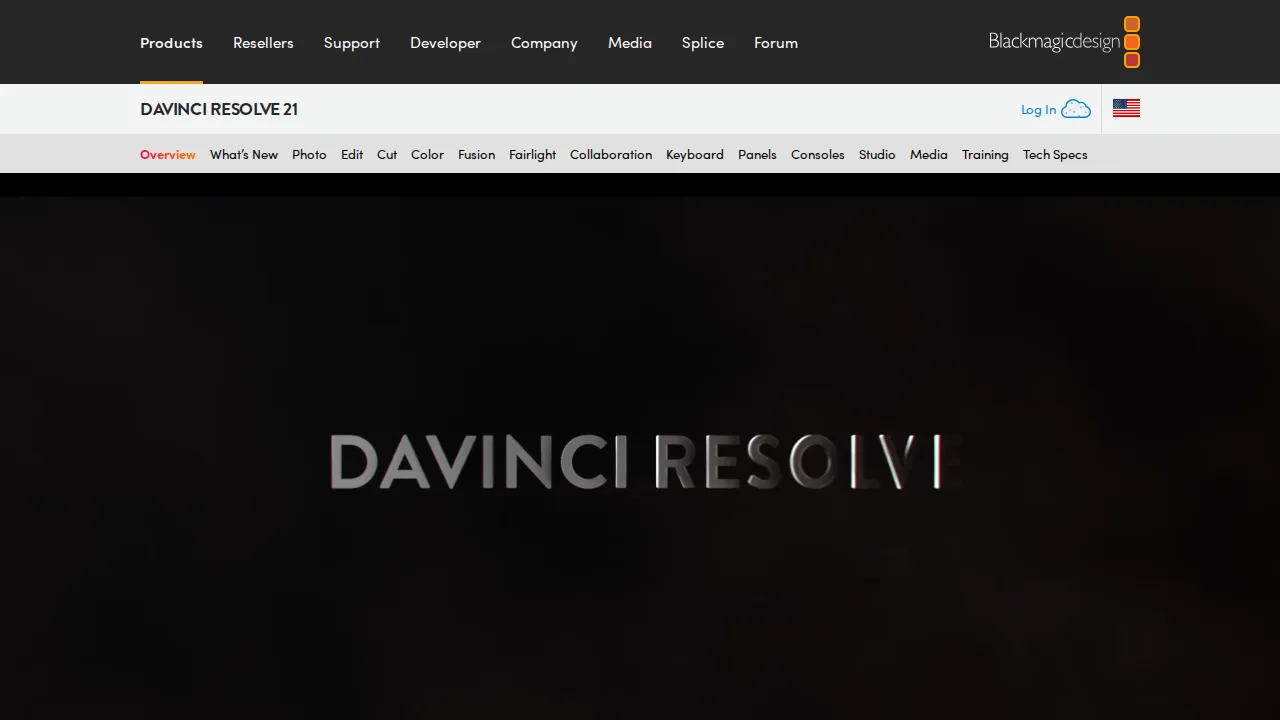 DaVinci Resolve Product interface (marketing site capture)