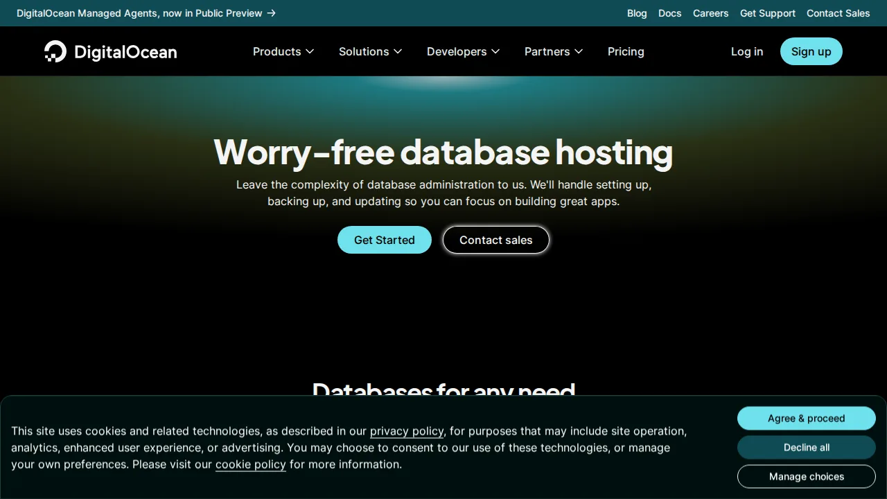 DigitalOcean Managed Databases واجهة المنتج (لقطة من الموقع)