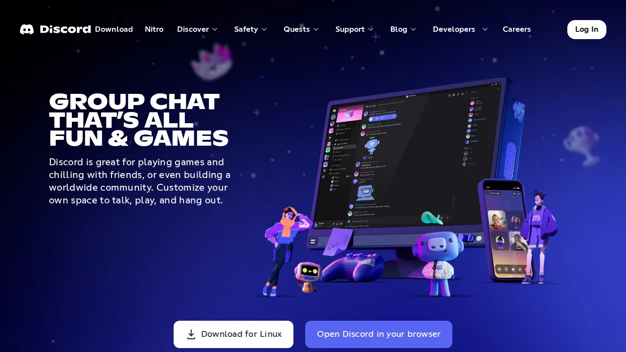 Discord Ürün arayüzü (site ekran görüntüsü)