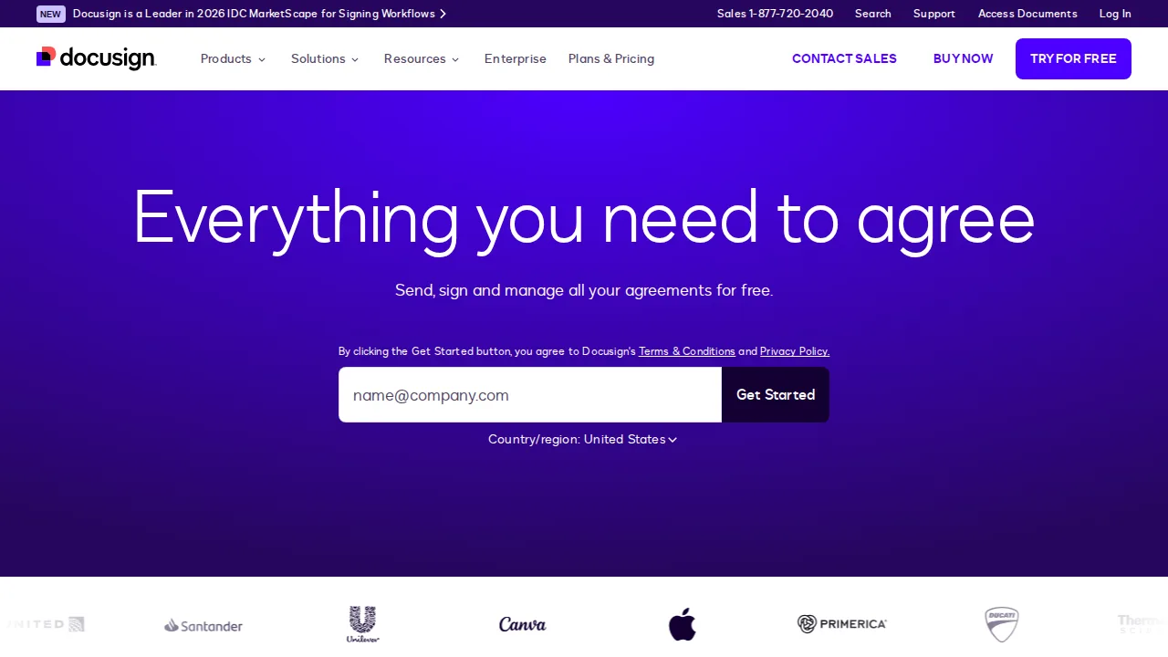 DocuSign Product interface (marketing site capture)