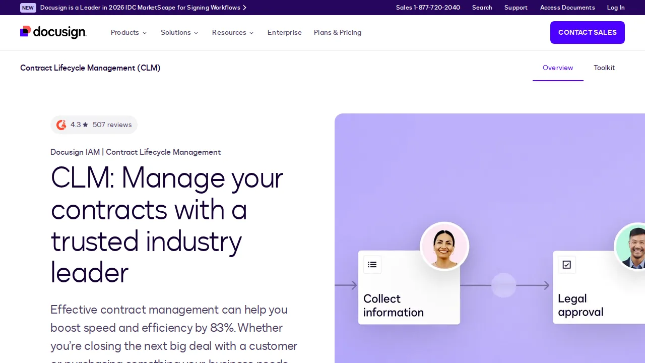 DocuSign CLM Product interface (marketing site capture)