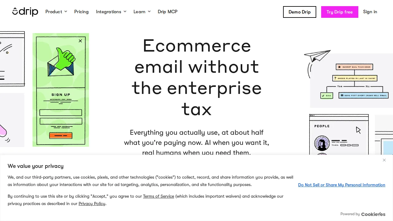 Drip Product interface (marketing site capture)