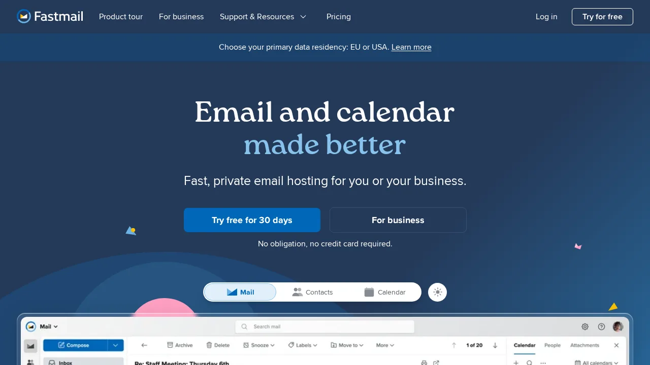 Fastmail Product interface (marketing site capture)