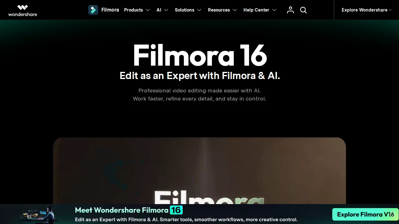 Filmora Product interface (marketing site capture)