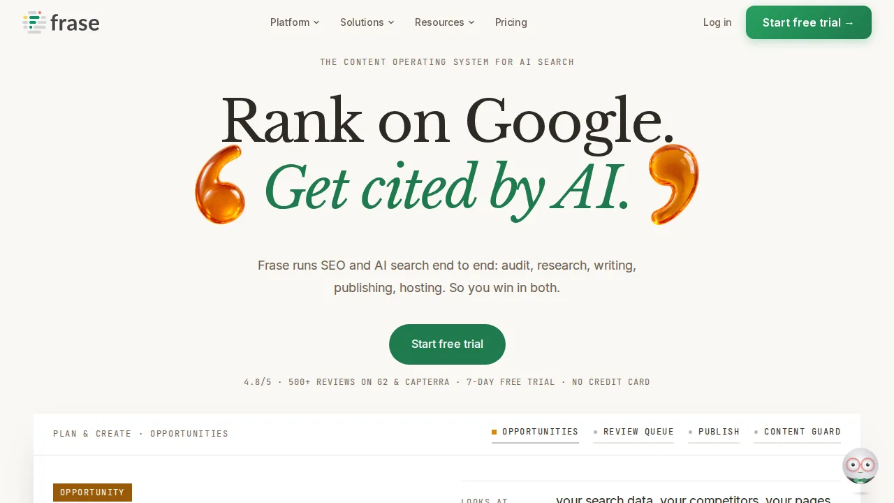 Frase Product interface (marketing site capture)