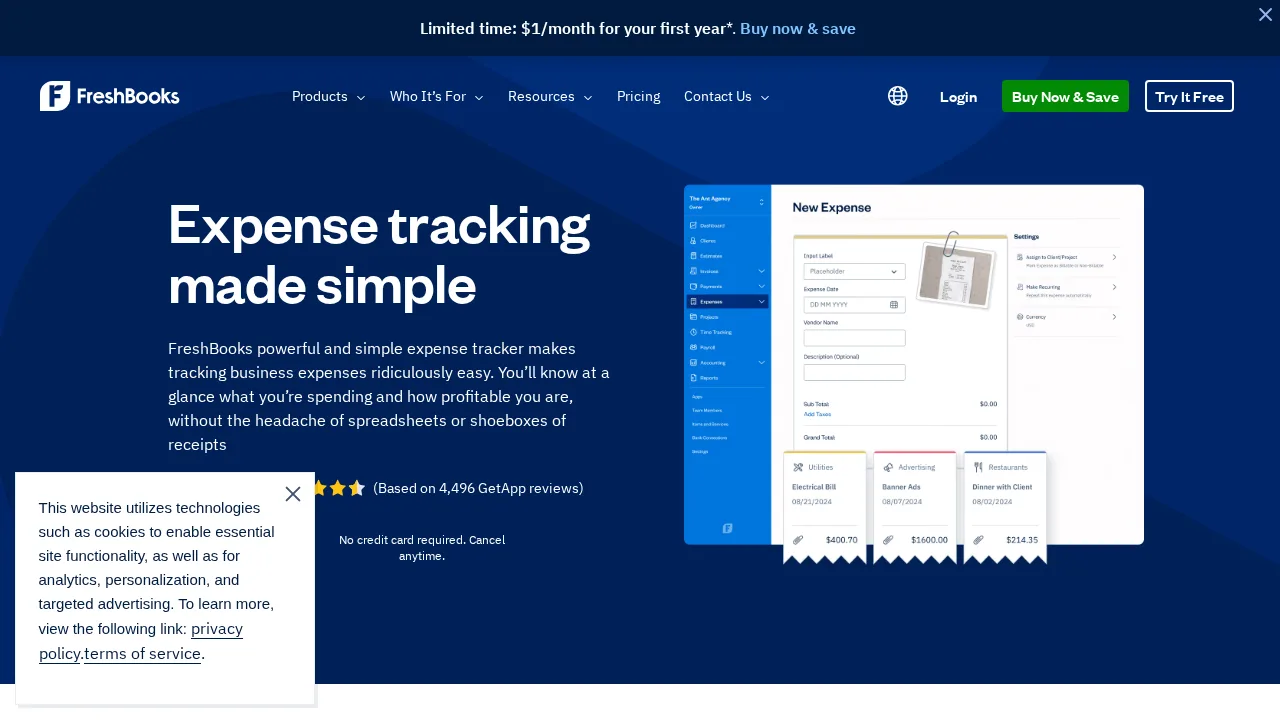 FreshBooks Expenses Product interface (marketing site capture)