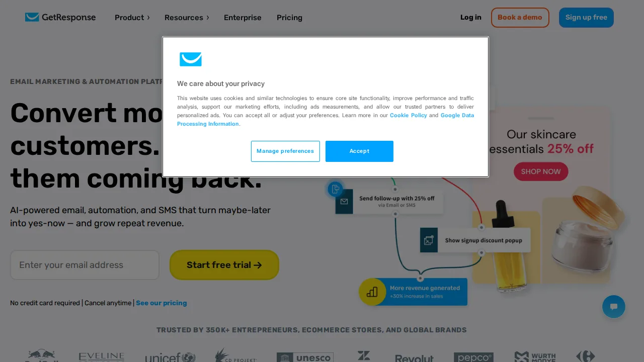 GetResponse Product interface (marketing site capture)