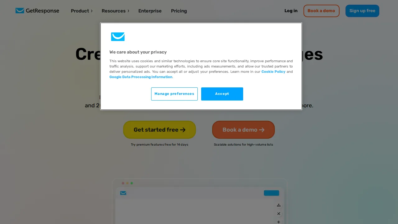 GetResponse Landing Pages Product interface (marketing site capture)