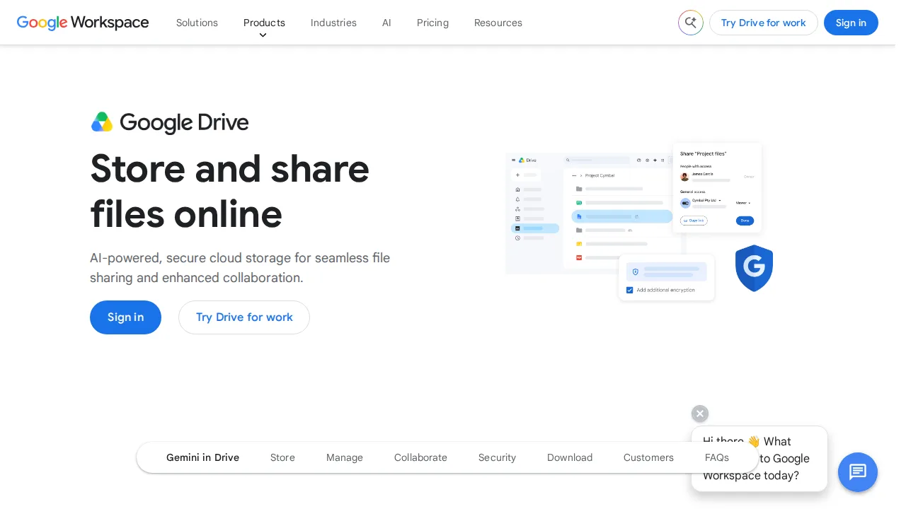 Google Drive Ürün arayüzü (site ekran görüntüsü)