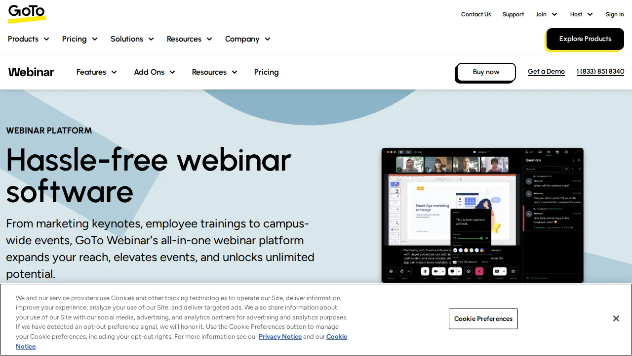 GoTo Webinar Product interface (marketing site capture)