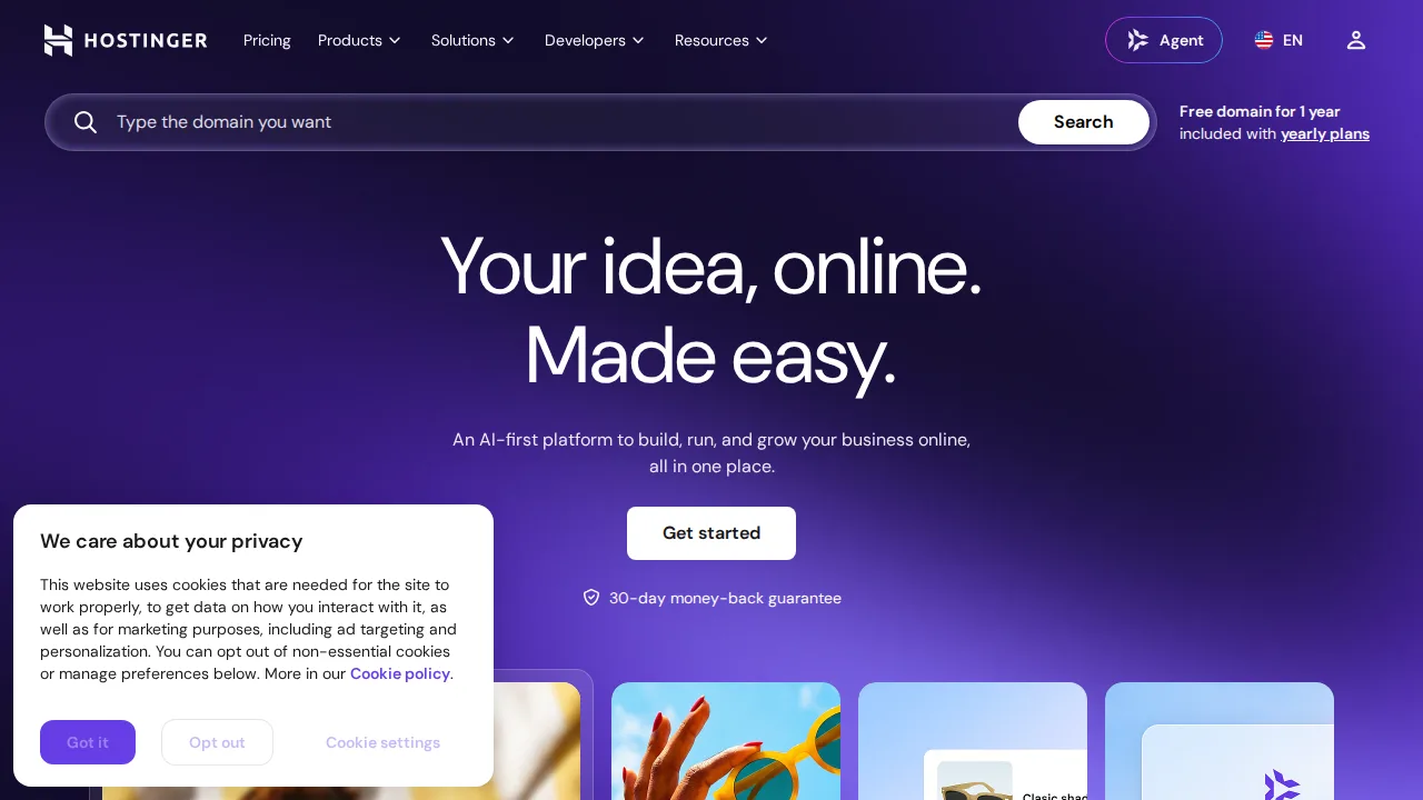 Hostinger Product interface (marketing site capture)