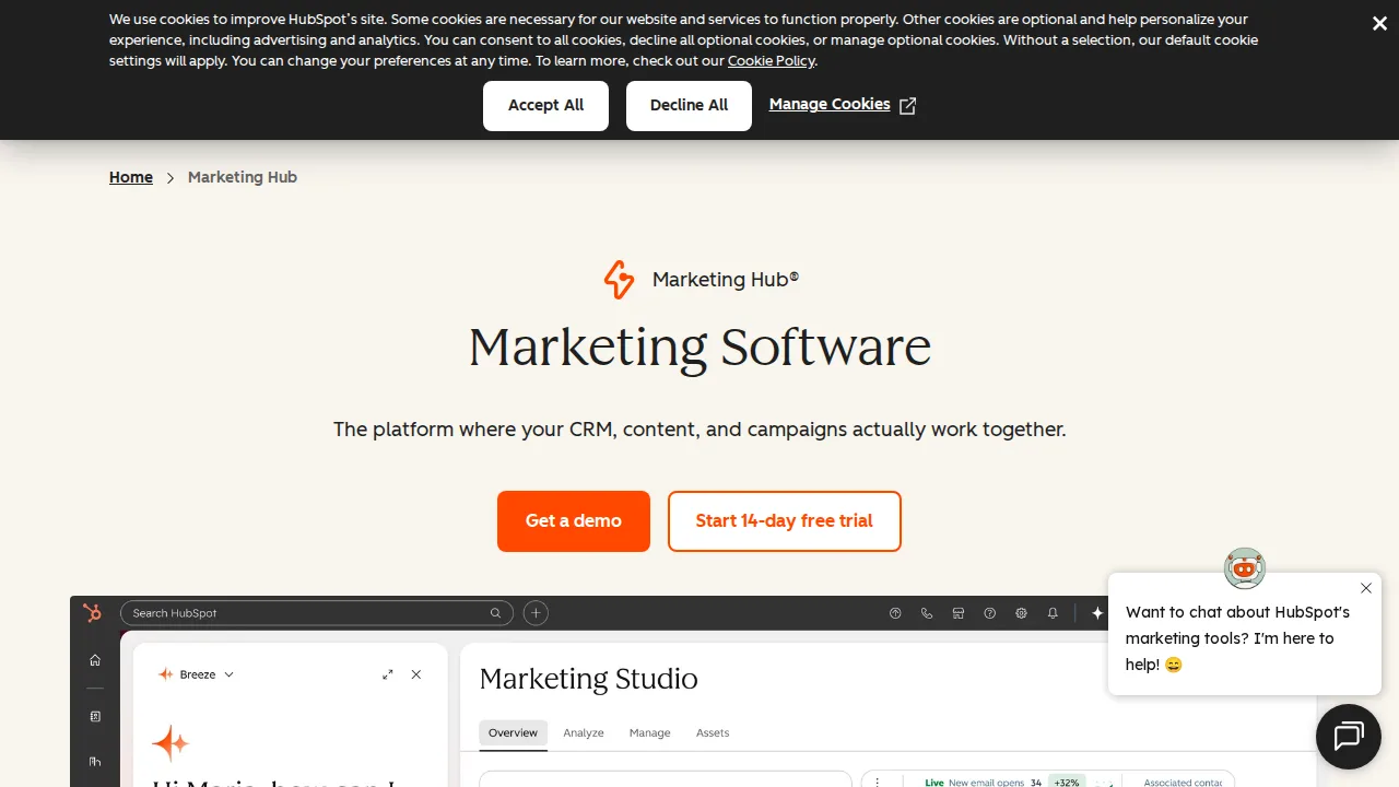 HubSpot Marketing Hub Product interface (marketing site capture)