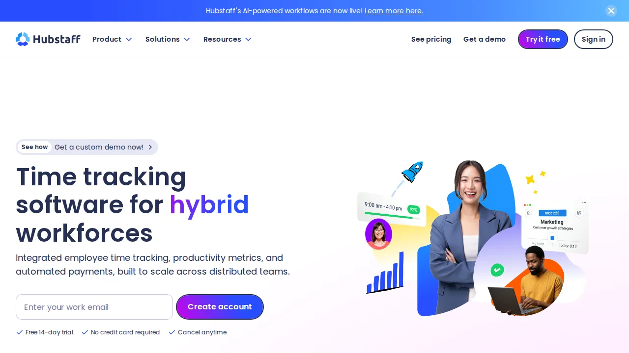 Hubstaff Ürün arayüzü (site ekran görüntüsü)