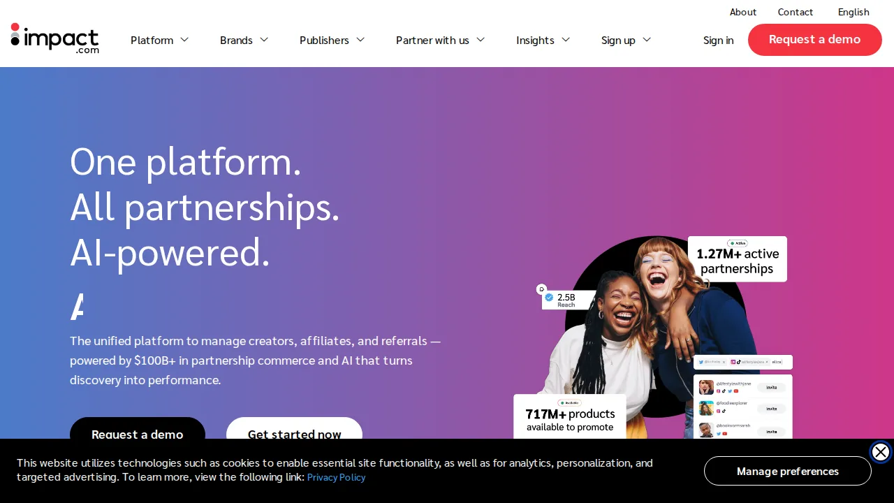 Impact.com Product interface (marketing site capture)