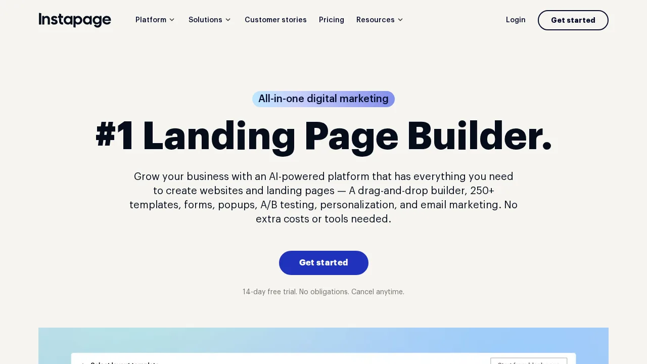 Instapage Product interface (marketing site capture)