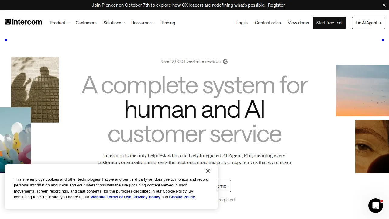 Intercom Messenger Interface do produto (captura do site)