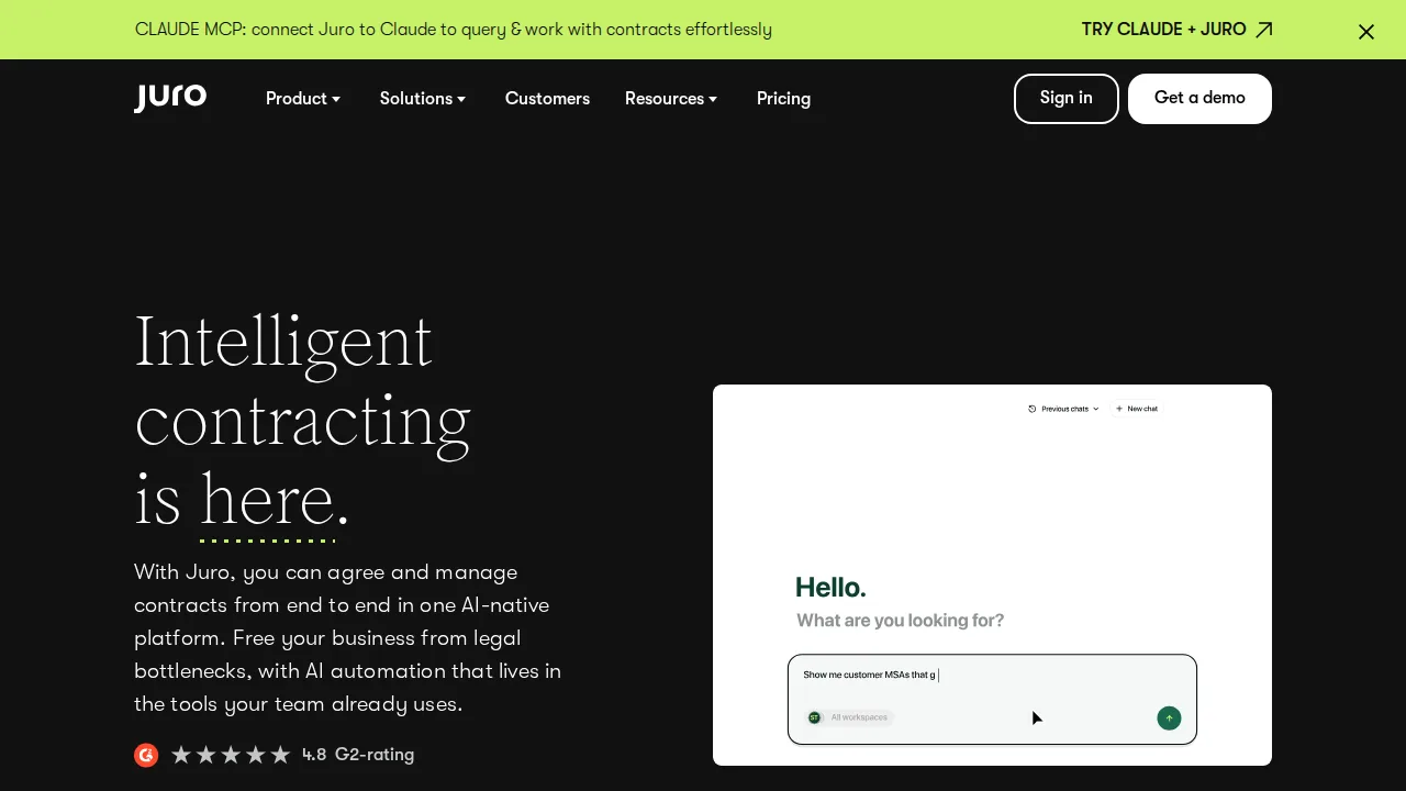 Juro Product interface (marketing site capture)