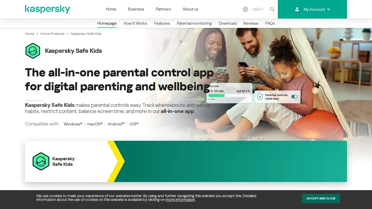 Kaspersky Safe Kids واجهة المنتج (لقطة من الموقع)