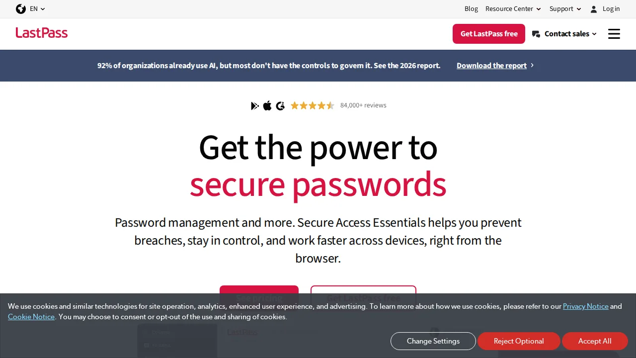 LastPass Interfejs produktu (zrzut ze strony)