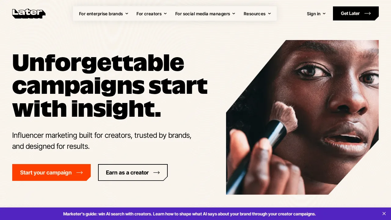 Later Product interface (marketing site capture)