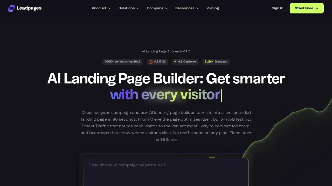 Leadpages Product interface (marketing site capture)