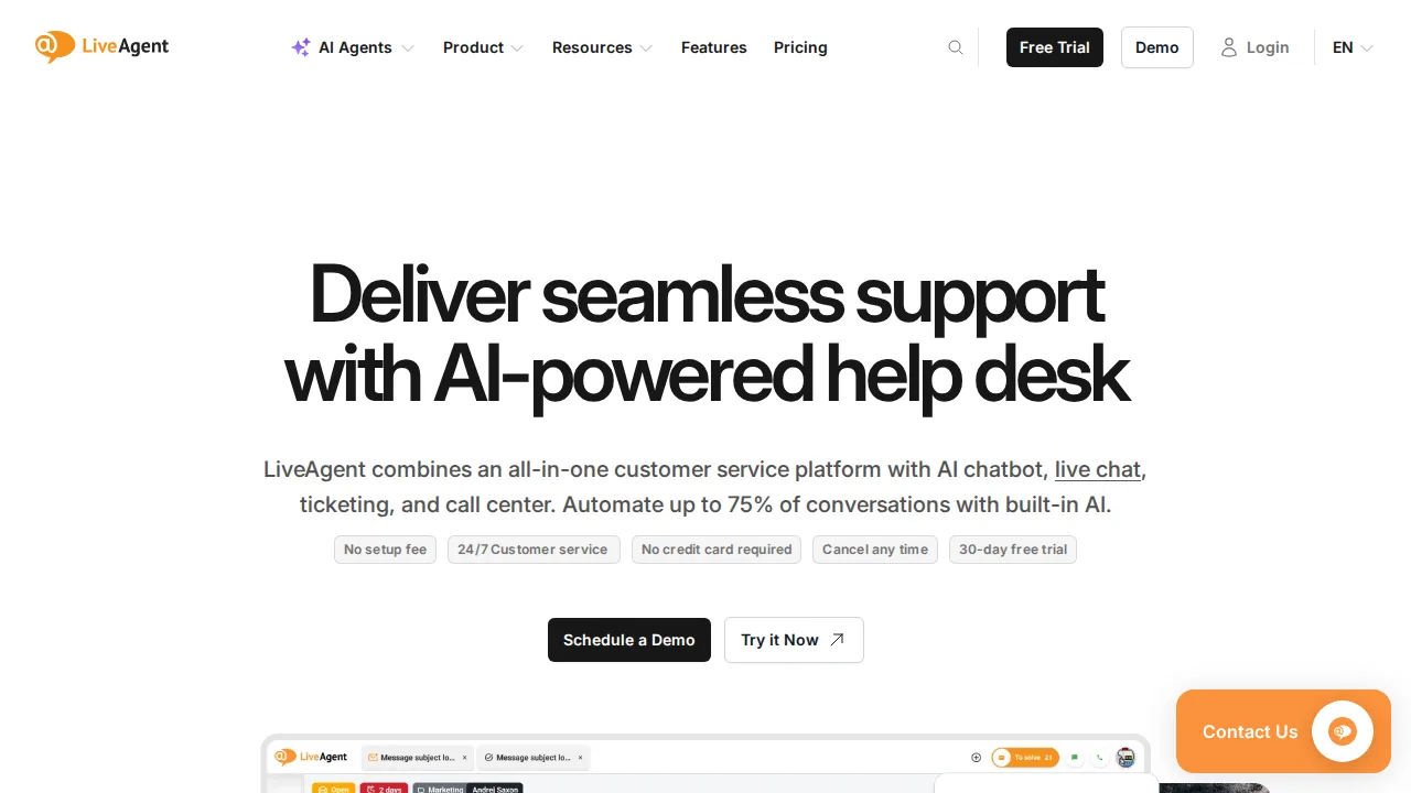 LiveAgent Product interface (marketing site capture)