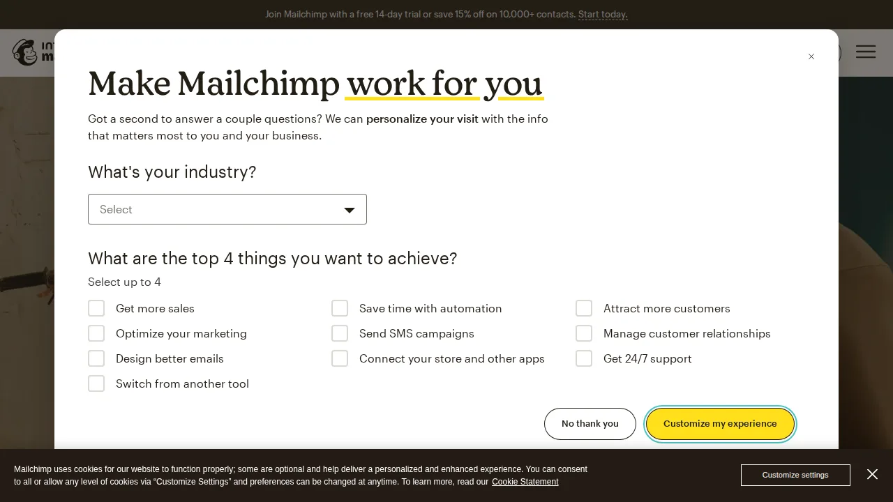 Mailchimp Product interface (marketing site capture)