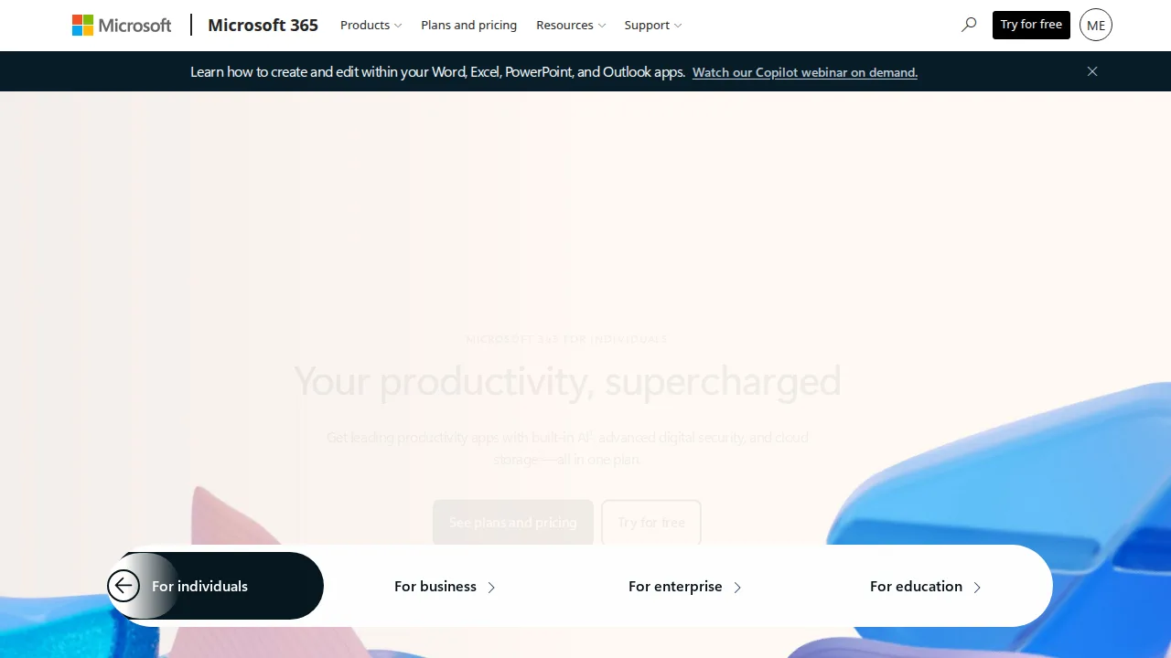 Microsoft 365 Product interface (marketing site capture)