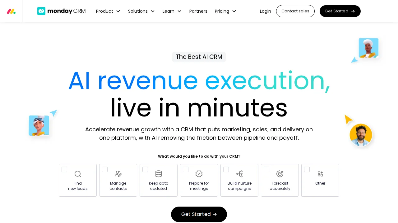 monday CRM Ürün arayüzü (site ekran görüntüsü)