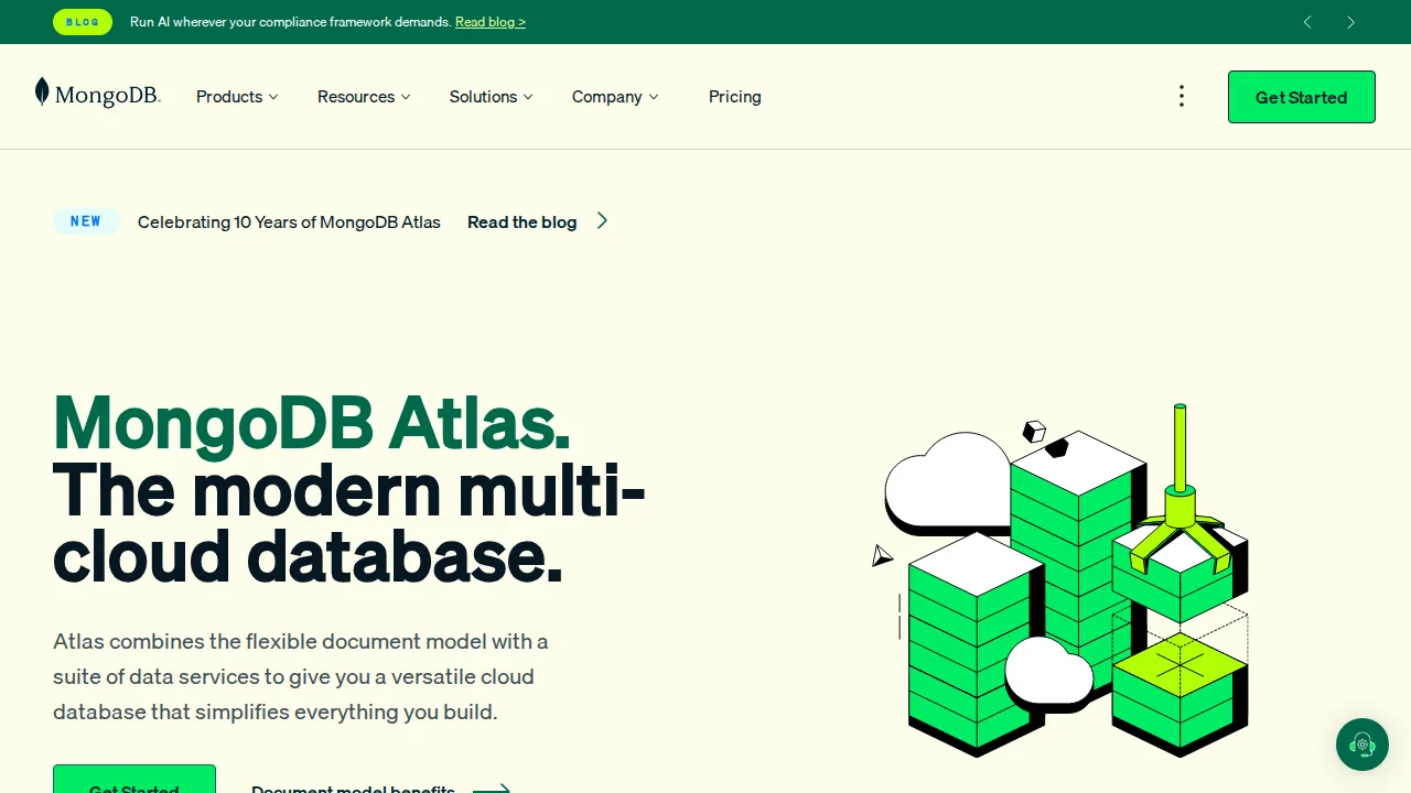 MongoDB Atlas واجهة المنتج (لقطة من الموقع)
