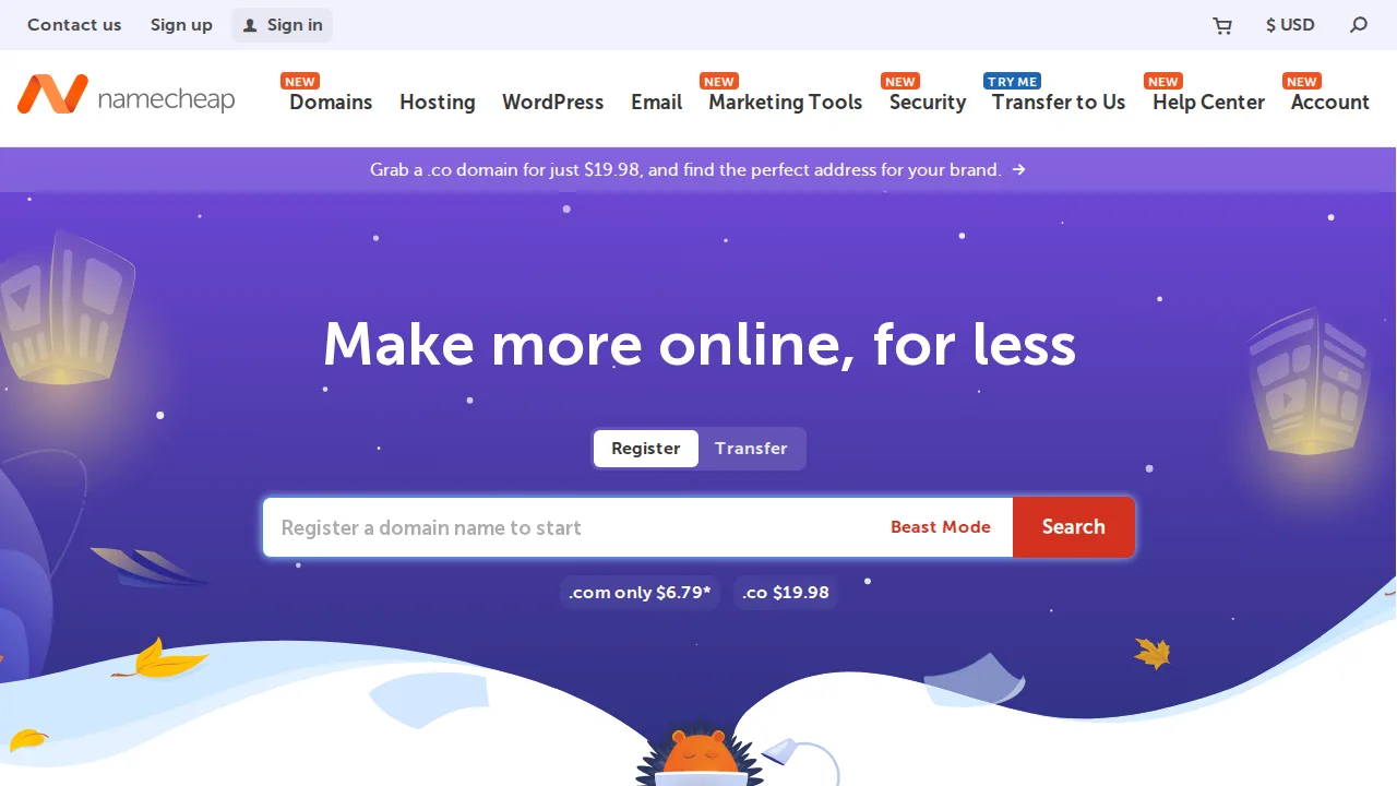 Namecheap Product interface (marketing site capture)
